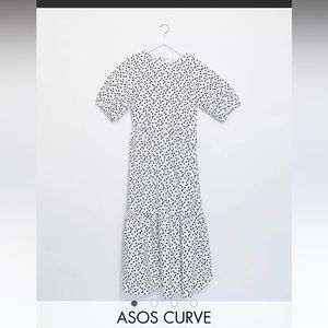 ASOS DESIGN Curve tiered cotton poplin smock midi dress in white and black spot
